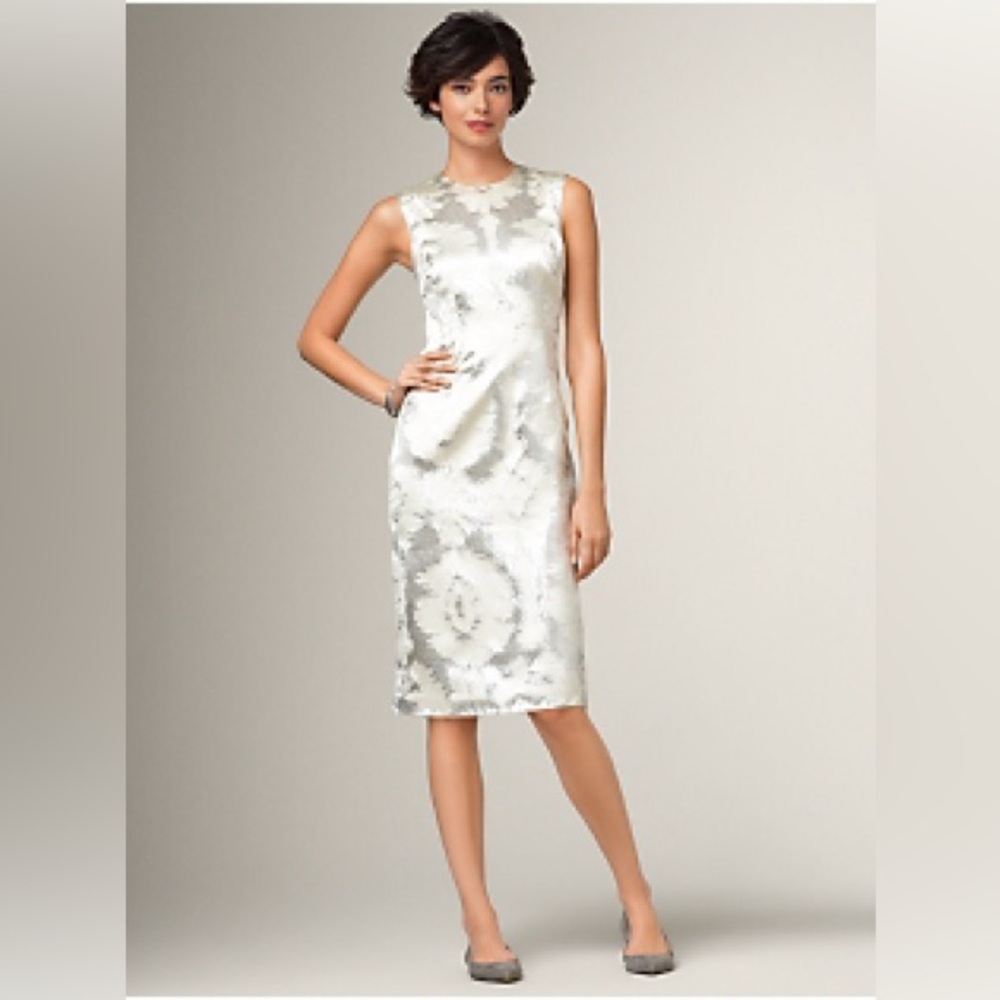Talbots NWT Ivory and Metallic Silver Jacquard Sheath Dress